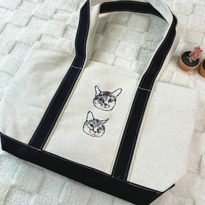 Custom Dog Outline Tote Bag for Birthday Dad - Minimalist Embroidered Pet Photo Canvas Tote & Name - Gift for Him