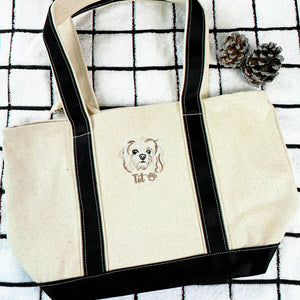 Custom Dog Outline Tote Bag for Birthday Dad - Minimalist Embroidered Pet Photo Canvas Tote & Name - Gift for Him
