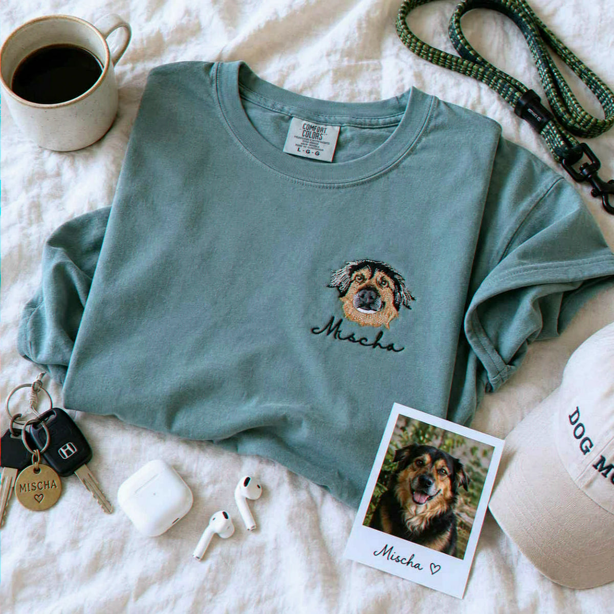 Custom Dog Portrait T-shirt for Birthday Daughter - Embroidered Pet Photo Tee & Name - Gift for Her