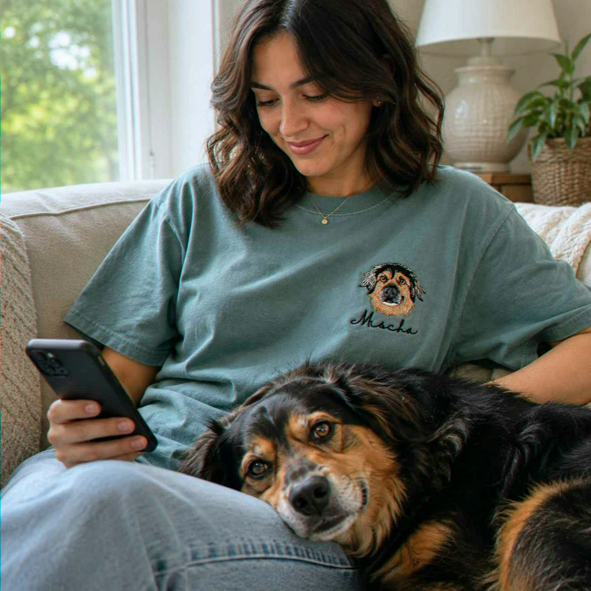 Custom Dog Portrait T-shirt for Birthday Daughter - Embroidered Pet Photo Tee & Name - Gift for Her