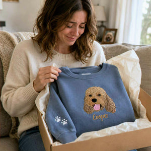 Custom Dog Memorial Sweatshirt for Daughter - Embroidered Pet Photo Portrait Crewneck & Name - Dog Loss Sympathy Gift for Her