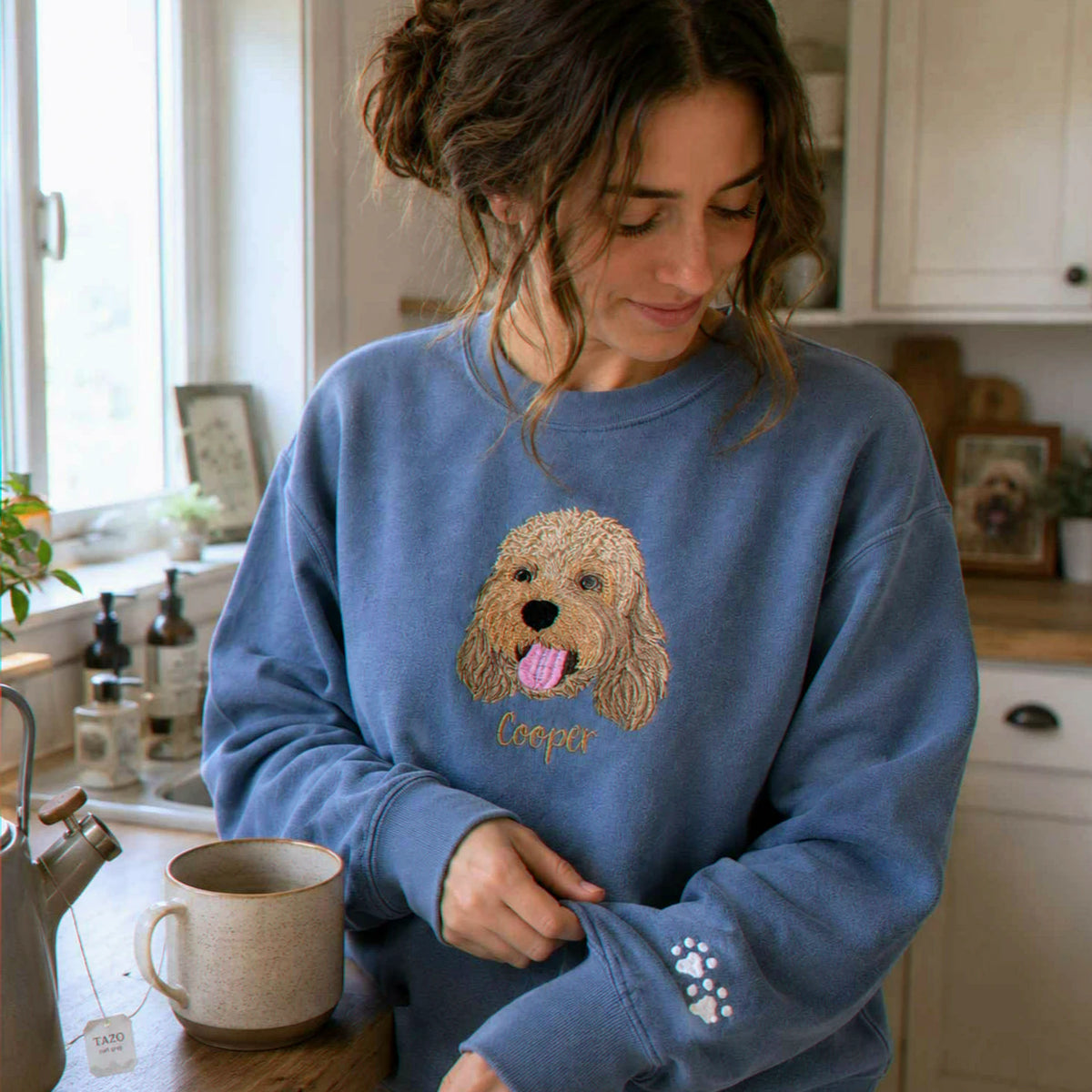 Custom Dog Memorial Sweatshirt for Daughter - Embroidered Pet Photo Portrait Crewneck & Name - Dog Loss Sympathy Gift for Her