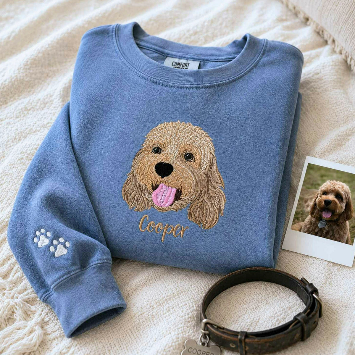 Custom Dog Memorial Sweatshirt for Daughter - Embroidered Pet Photo Portrait Crewneck & Name - Dog Loss Sympathy Gift for Her