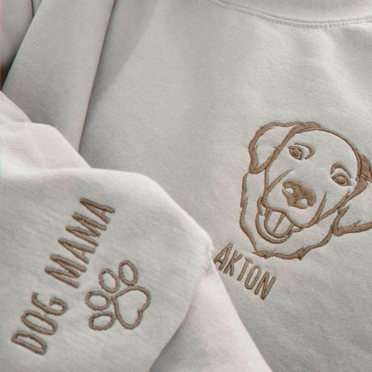 Sand Custom Dog Portrait from Photo Embroidered Sweatshirt, Gift for Girlfriend Dog Mom