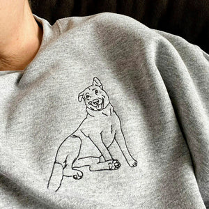 Custom Dog Outline Sweatshirt for Birthday Daughter - Minimalist Embroidered Pet Photo Crewneck & Name - Gift for Her