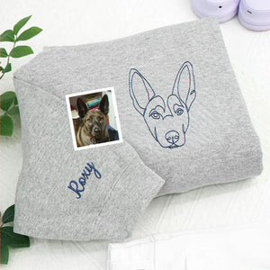 Custom Dog Outline Sweatshirt for Birthday Daughter - Minimalist Embroidered Pet Photo Crewneck & Name - Gift for Her