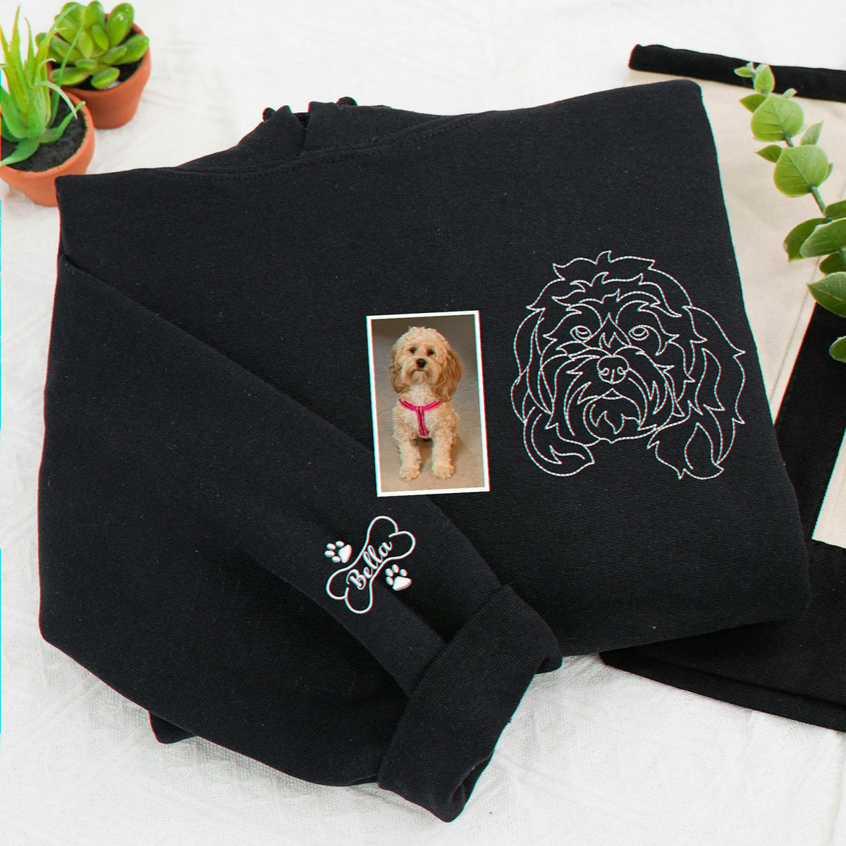 Custom Dog Outline Sweatshirt for Birthday Daughter - Minimalist Embroidered Pet Photo Crewneck & Name - Gift for Her