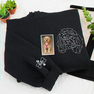 Custom Dog Outline Sweatshirt for Birthday Daughter - Minimalist Embroidered Pet Photo Crewneck & Name - Gift for Her