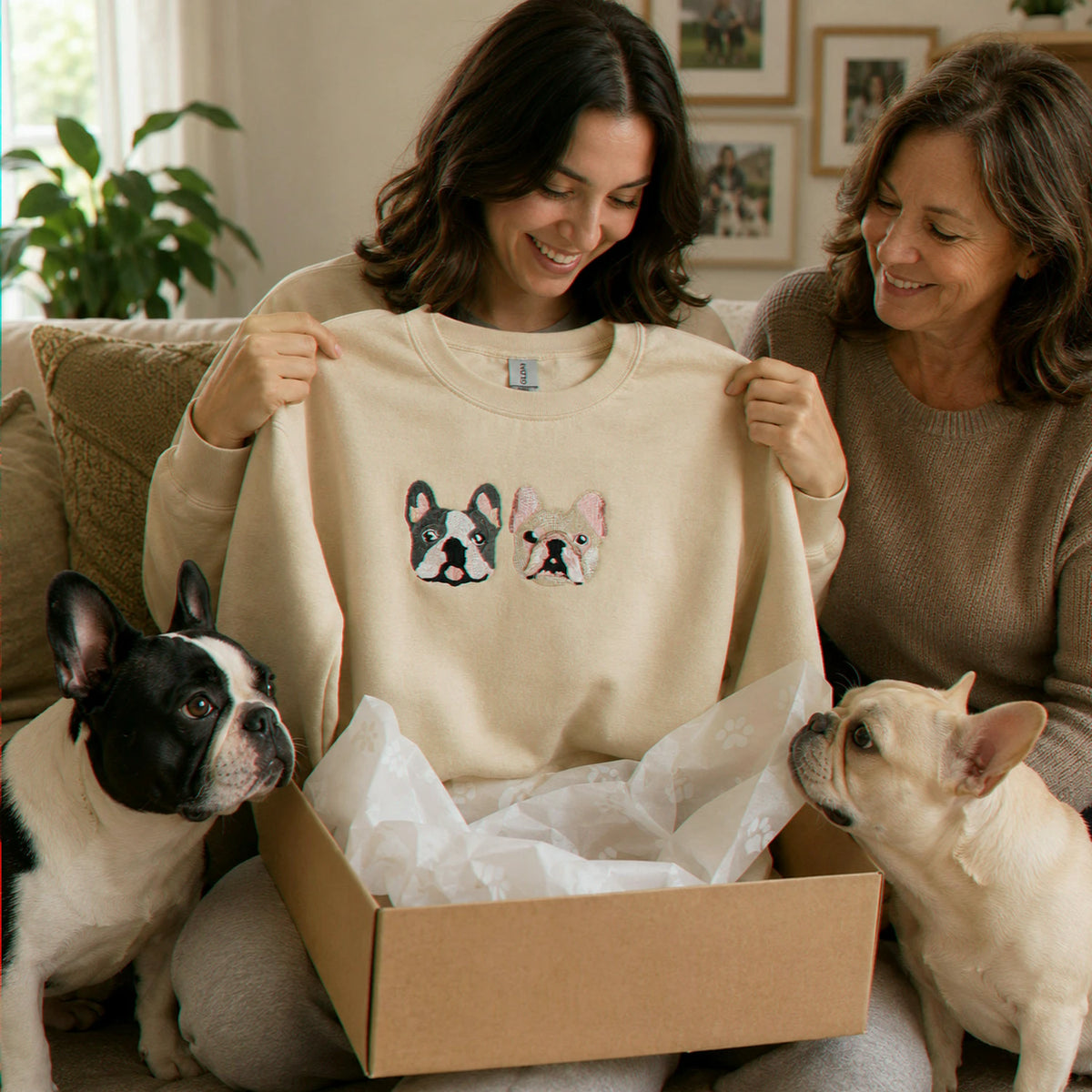 Custom Dog Portrait Sweatshirt for Birthday Daughter - Embroidered Pet Photo Crewneck & Name - Gift for Her