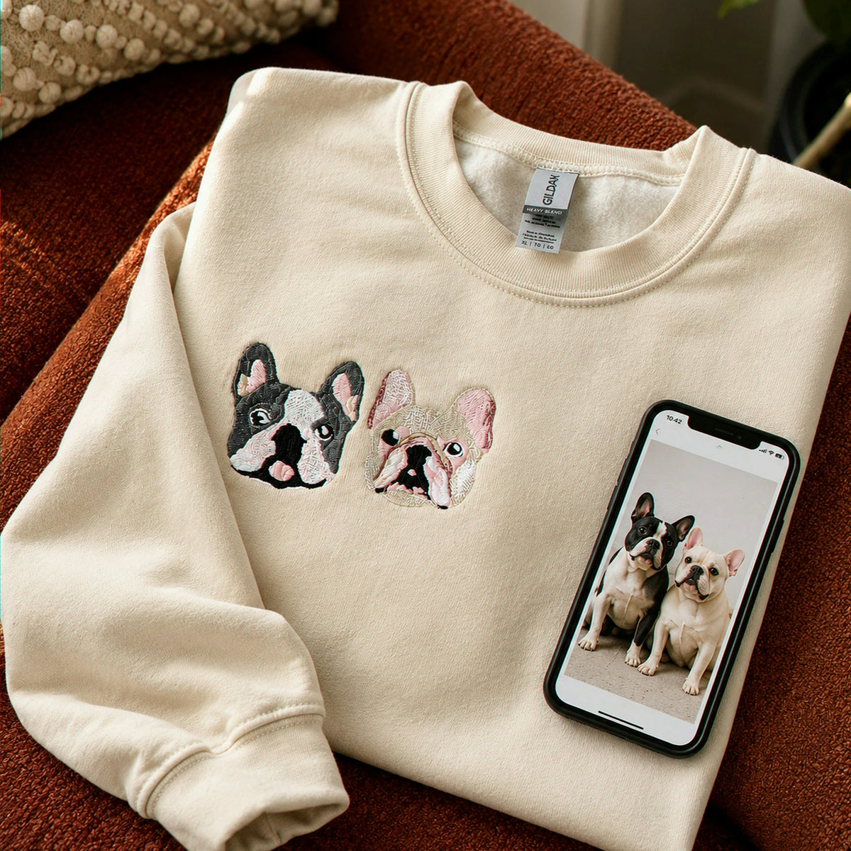 Custom Dog Portrait Sweatshirt for Birthday Daughter - Embroidered Pet Photo Crewneck & Name - Gift for Her