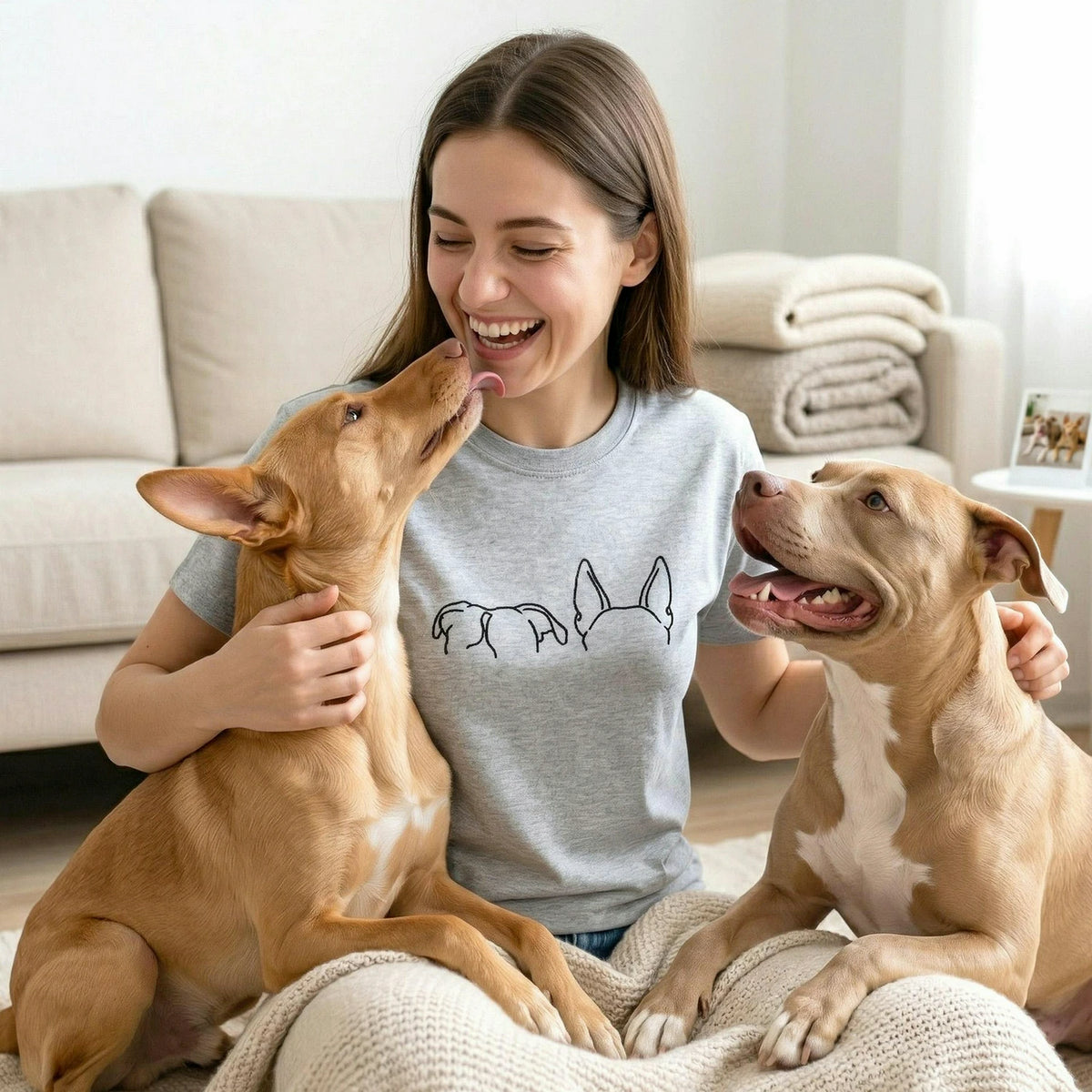 Custom Dog Ear Outline from Photo Shirt, Embroidered Fur Mom Tee, Dog Gift for Her