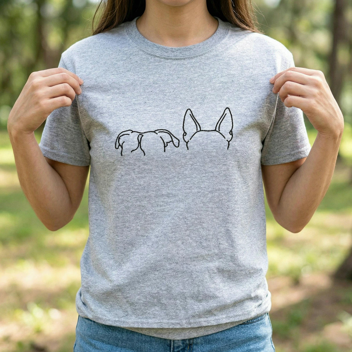 Custom Dog Ear Outline from Photo Shirt, Embroidered Fur Mom Tee, Dog Gift for Her