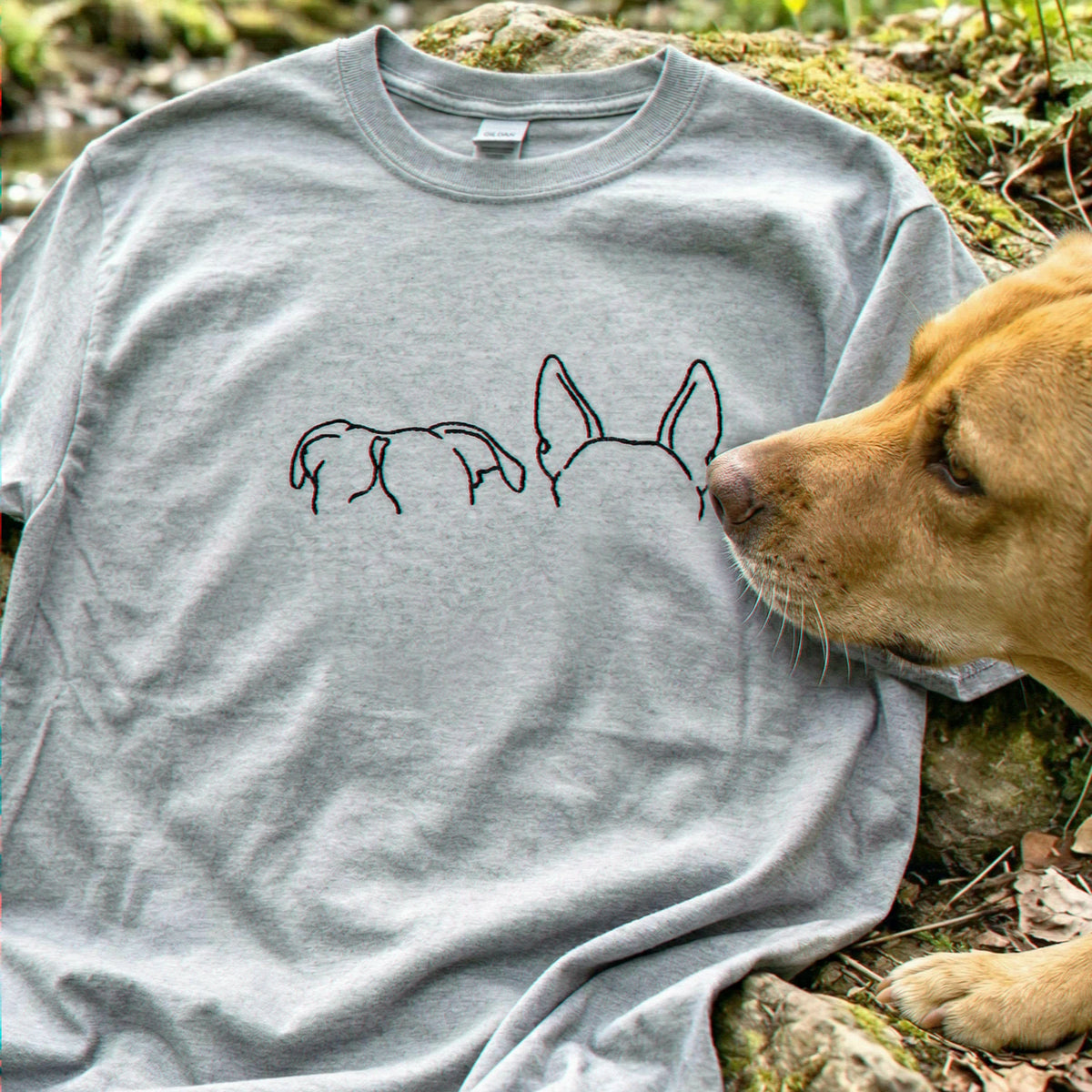Custom Dog Ear Outline from Photo Shirt, Embroidered Fur Mom Tee, Dog Gift for Her