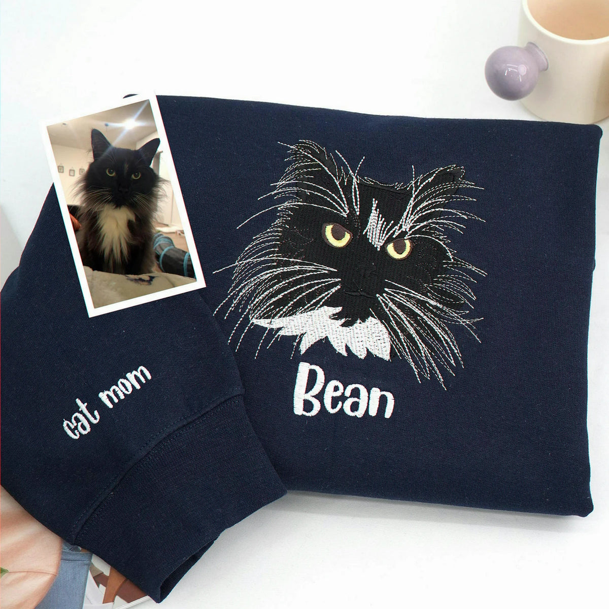 Custom Dog and Cat Face Embroidered Sweatshirt From Photo, Personalized Pet Memorial Gift