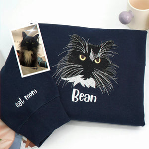 Custom Dog and Cat Face Embroidered Sweatshirt From Photo, Personalized Pet Memorial Gift