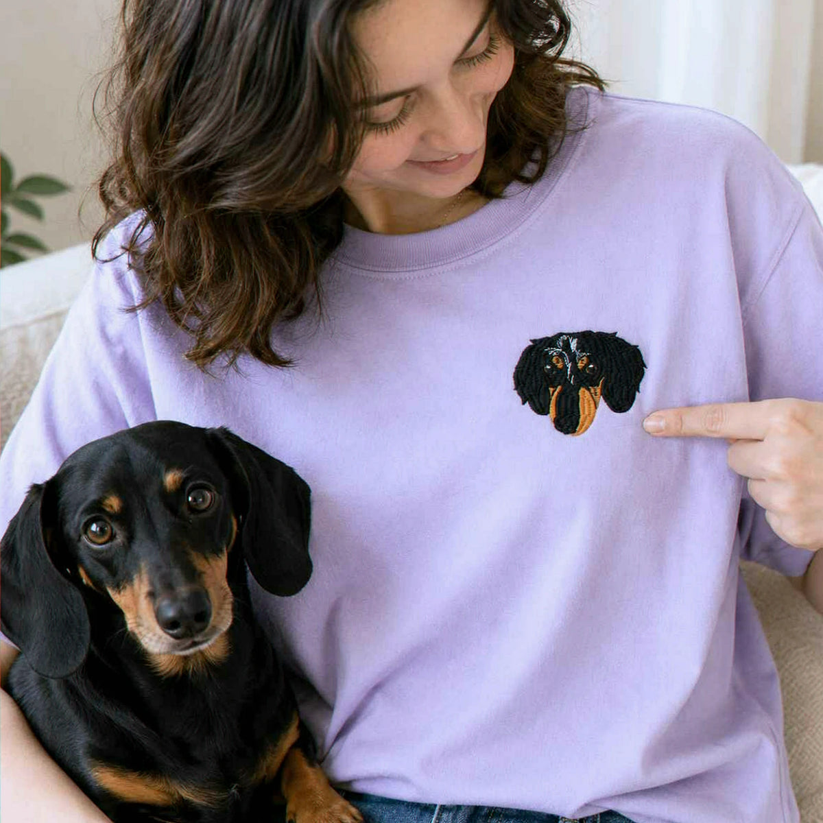 Custom Dog Portrait T-shirt for Birthday Best Friend - Embroidered Pet Photo Tee & Name - Bestie Gift for Her