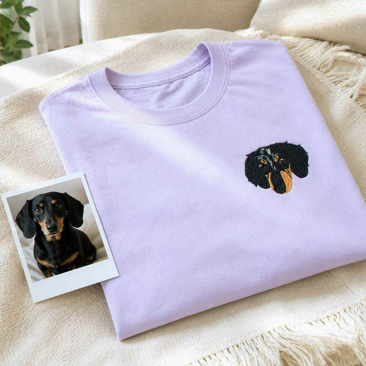 Custom Dog Portrait T-shirt for Birthday Best Friend - Embroidered Pet Photo Tee & Name - Bestie Gift for Her