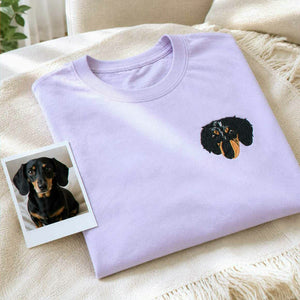 Custom Dog Portrait T-shirt for Birthday Best Friend - Embroidered Pet Photo Tee & Name - Bestie Gift for Her
