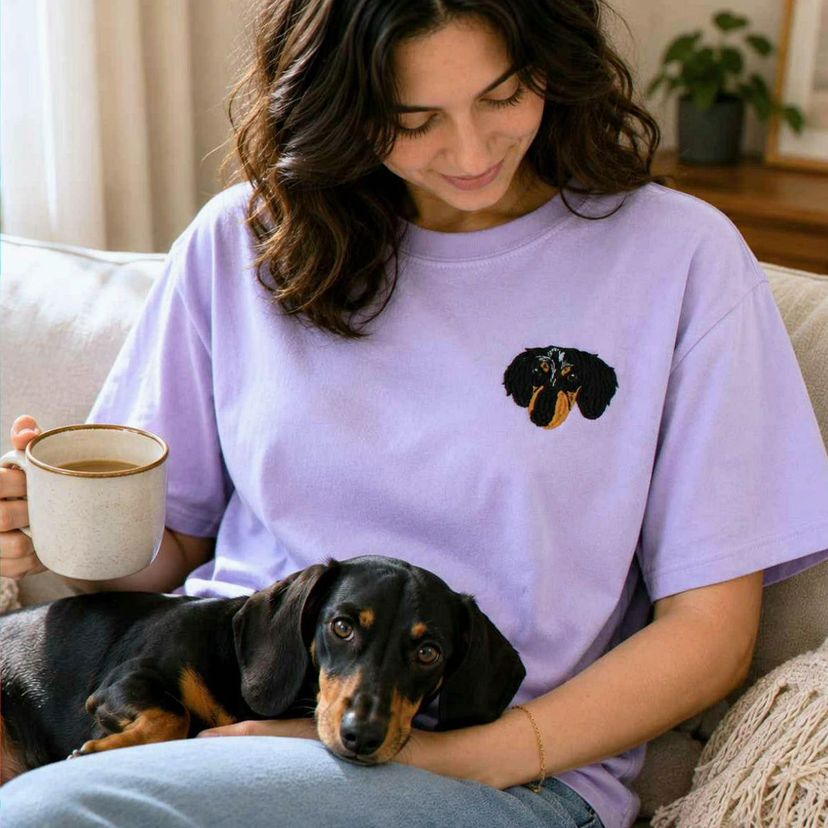 Custom Dog Portrait T-shirt for Birthday Best Friend - Embroidered Pet Photo Tee & Name - Bestie Gift for Her