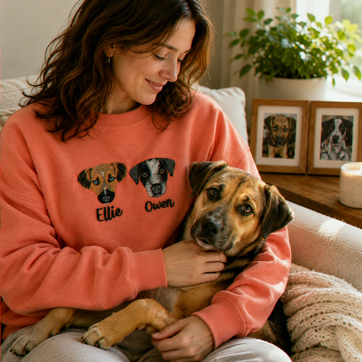 Custom Dog Memorial Sweatshirt for Best Friend - Embroidered Pet Photo Portrait Crewneck & Name - Dog Loss Sympathy Gift for Her