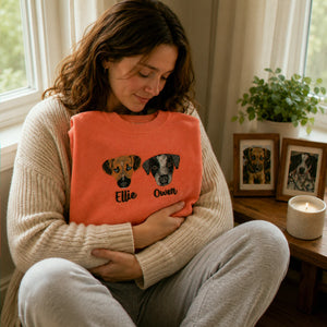 Custom Dog Memorial Sweatshirt for Best Friend - Embroidered Pet Photo Portrait Crewneck & Name - Dog Loss Sympathy Gift for Her
