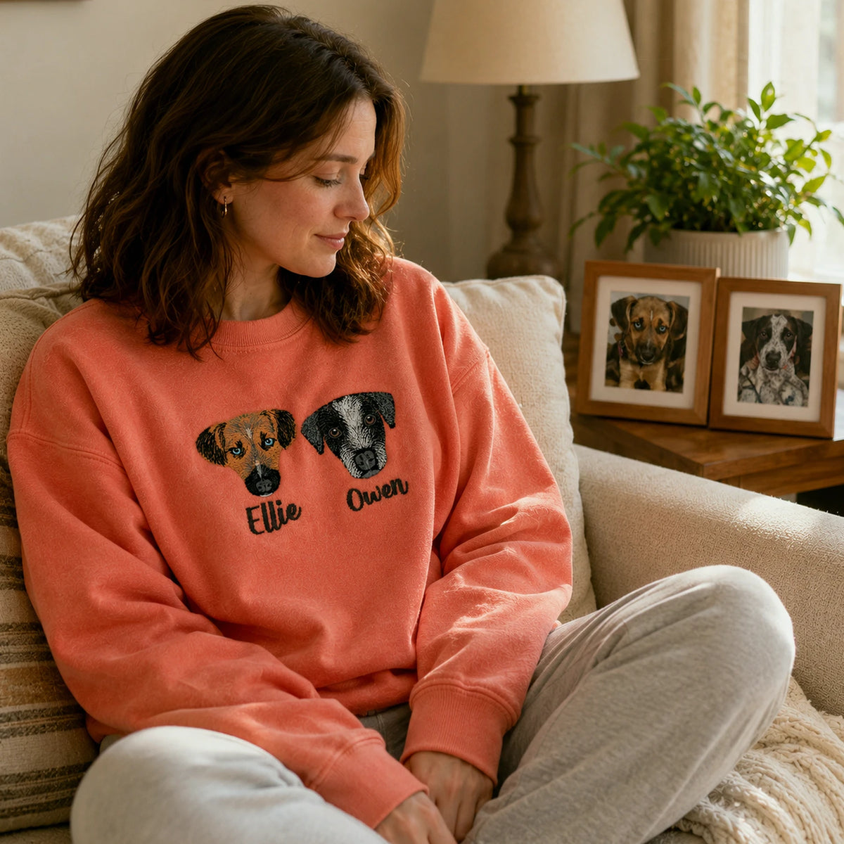 Custom Dog Memorial Sweatshirt for Best Friend - Embroidered Pet Photo Portrait Crewneck & Name - Dog Loss Sympathy Gift for Her