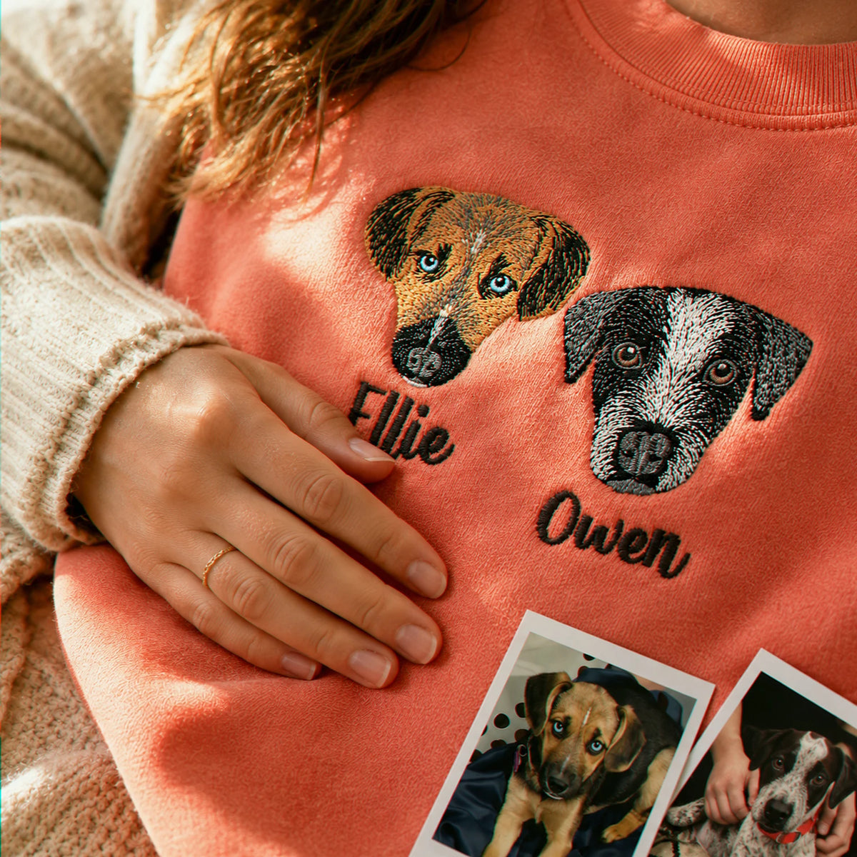 Custom Dog Memorial Sweatshirt for Best Friend - Embroidered Pet Photo Portrait Crewneck & Name - Dog Loss Sympathy Gift for Her