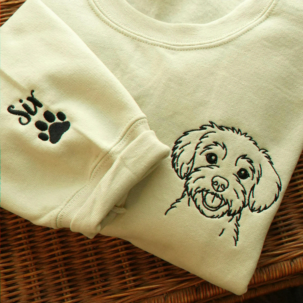 Sand Custom Dog Embroidered Portrait from Photo Sweatshirt, Gift for Friends