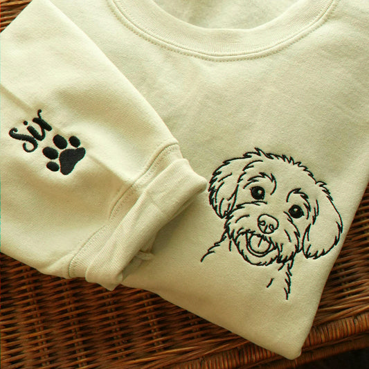 Sand Custom Dog Embroidered Portrait from Photo Sweatshirt, Gift for Friends