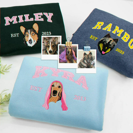 Custom Dog Portrait Sweatshirt for Birthday Best Friend - Embroidered Pet Photo Crewneck & Name - Bestie Gift for Her
