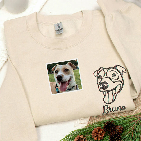 Custom Sand Dog Portrait Embroidered from photo Sweatshirt, Gift for Friend