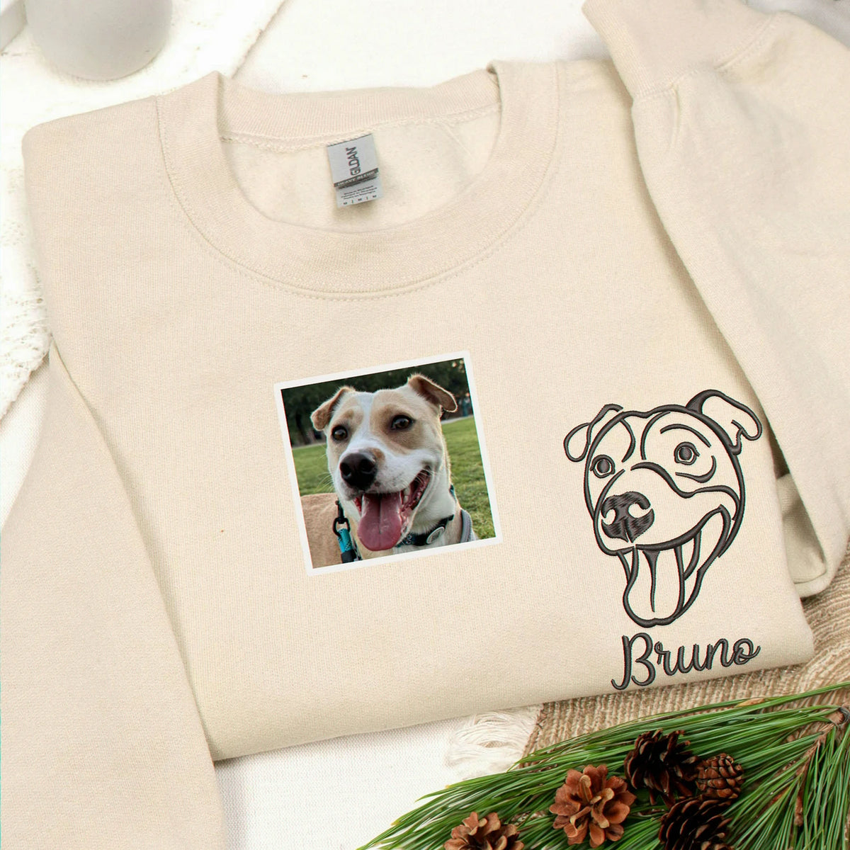 Custom Sand Dog Portrait Embroidered from photo Sweatshirt, Gift for Friend