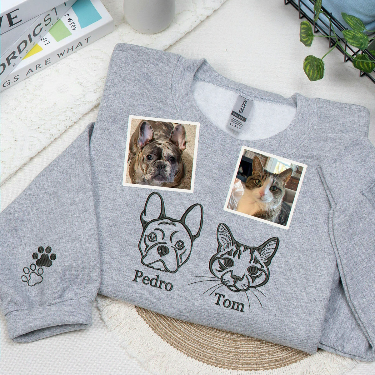 Custom Dog Memorial Sweatshirt for Best Friend - Embroidered Pet Photo Outline Crewneck & Name - Dog Loss Sympathy Gift for Her