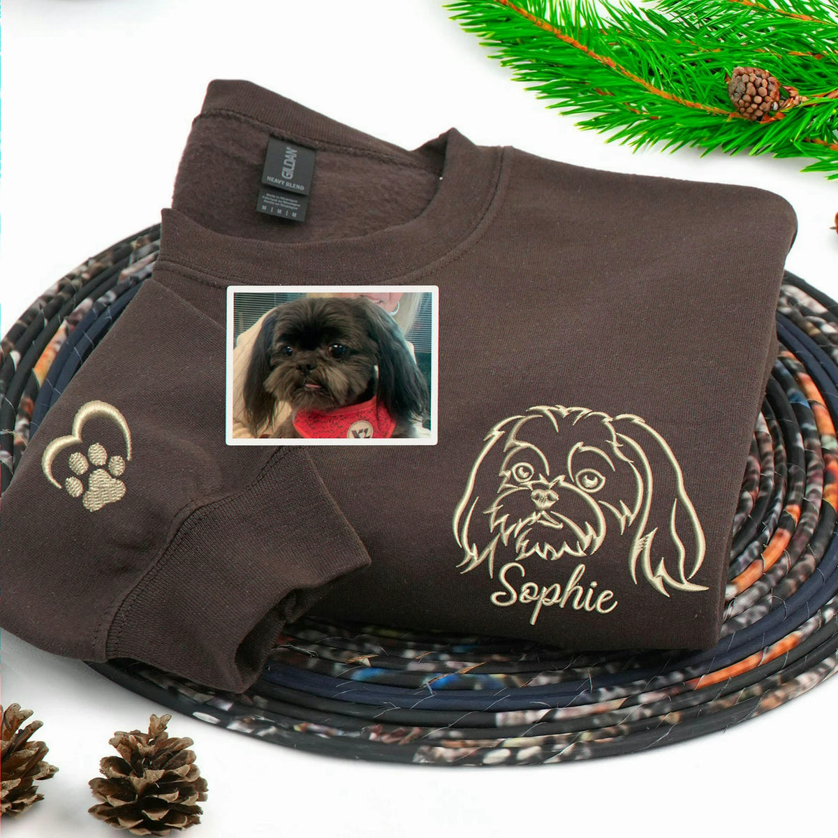 Custom Dog Memorial Sweatshirt for Best Friend - Embroidered Pet Photo Outline Crewneck & Name - Dog Loss Sympathy Gift for Her