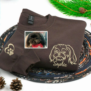 Custom Dog Memorial Sweatshirt for Best Friend - Embroidered Pet Photo Outline Crewneck & Name - Dog Loss Sympathy Gift for Her