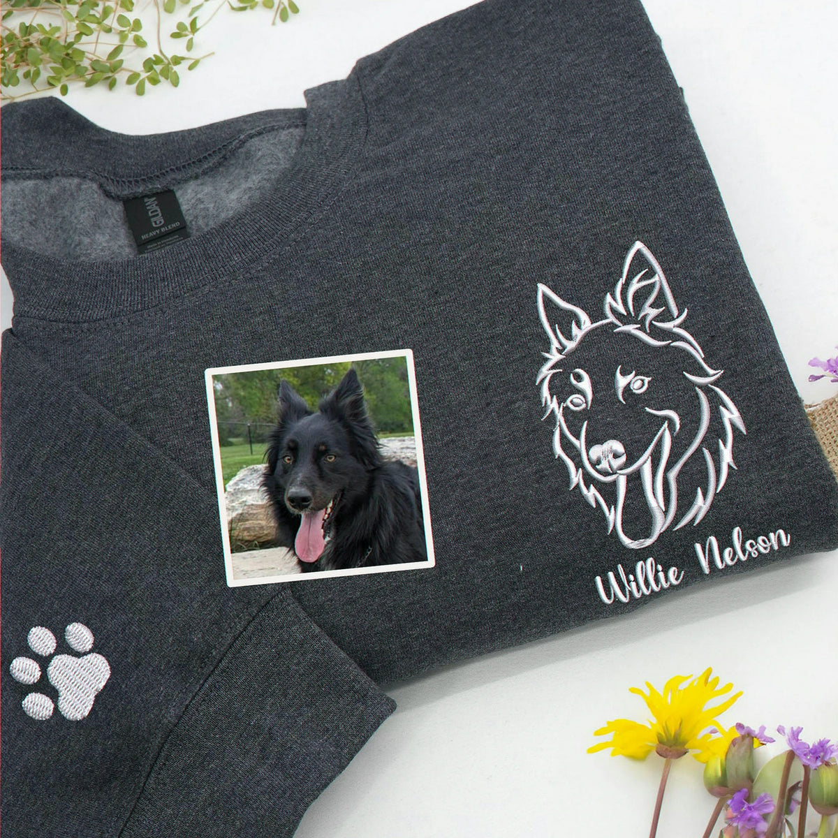 Custom Dog Memorial Sweatshirt for Best Friend - Embroidered Pet Photo Outline Crewneck & Name - Dog Loss Sympathy Gift for Her