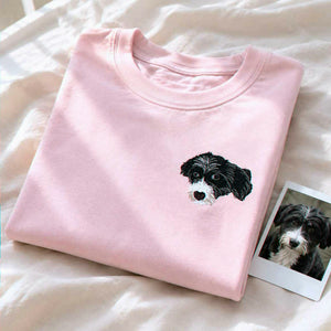 Custom Dog Portrait T-shirt for Birthday Girlfriend - Embroidered Pet Photo Tee & Name - Gift for Her