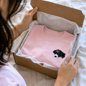 Custom Dog Portrait T-shirt for Birthday Girlfriend - Embroidered Pet Photo Tee & Name - Gift for Her