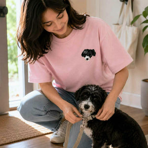 Custom Dog Portrait T-shirt for Birthday Girlfriend - Embroidered Pet Photo Tee & Name - Gift for Her