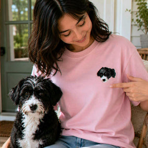 Custom Dog Portrait T-shirt for Birthday Girlfriend - Embroidered Pet Photo Tee & Name - Gift for Her