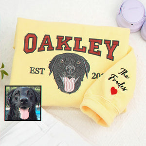 Custom Dog Memorial Sweatshirt for Girlfriend - Embroidered Pet Photo Portrait Crewneck & Name - Dog Loss Sympathy Gift for Her