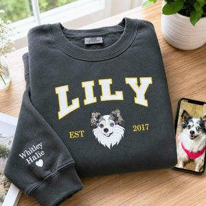 Custom Dog Memorial Sweatshirt for Girlfriend - Embroidered Pet Photo Portrait Crewneck & Name - Dog Loss Sympathy Gift for Her