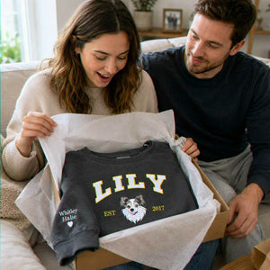 Custom Dog Memorial Sweatshirt for Girlfriend - Embroidered Pet Photo Portrait Crewneck & Name - Dog Loss Sympathy Gift for Her
