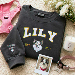 Custom Dog Memorial Sweatshirt for Girlfriend - Embroidered Pet Photo Portrait Crewneck & Name - Dog Loss Sympathy Gift for Her