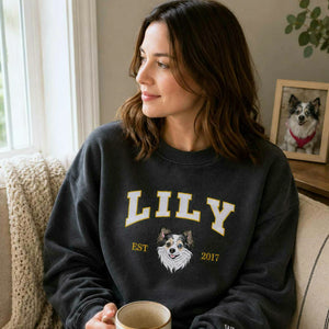 Custom Dog Memorial Sweatshirt for Girlfriend - Embroidered Pet Photo Portrait Crewneck & Name - Dog Loss Sympathy Gift for Her