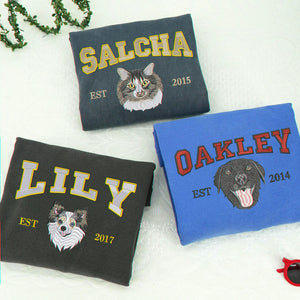 Custom Dog Memorial Sweatshirt for Girlfriend - Embroidered Pet Photo Portrait Crewneck & Name - Dog Loss Sympathy Gift for Her