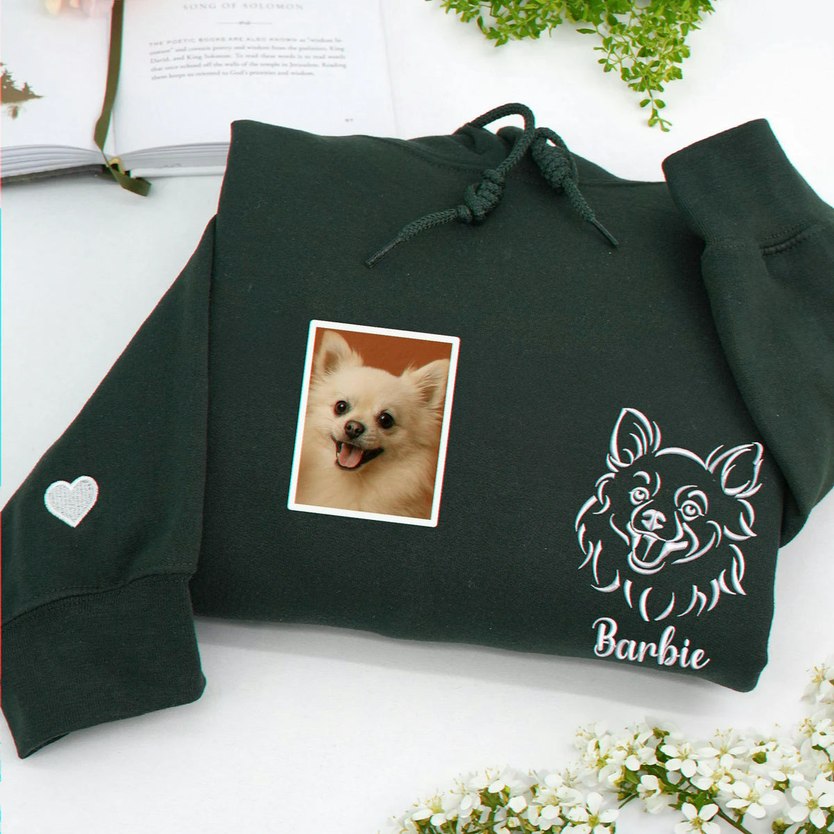 Custom Dog Memorial Sweatshirt for Girlfriend - Embroidered Pet Photo Outline Crewneck & Name - Dog Loss Sympathy Gift for Her