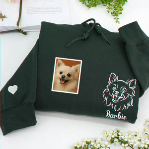 Custom Dog Memorial Sweatshirt for Girlfriend - Embroidered Pet Photo Outline Crewneck & Name - Dog Loss Sympathy Gift for Her