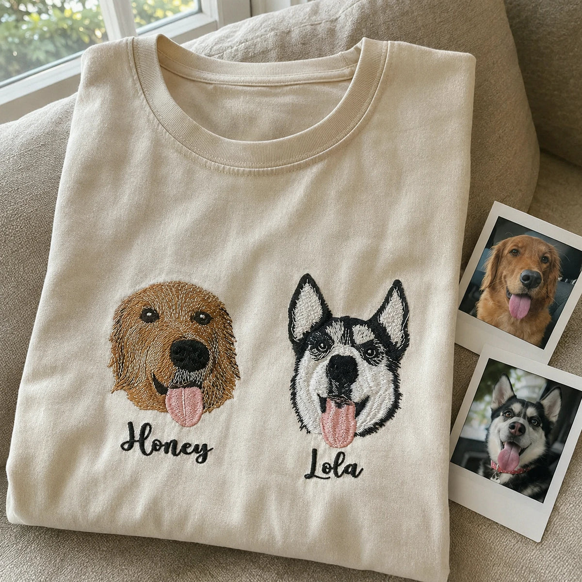Custom Dog Portrait T-shirt for Birthday Girlfriend - Embroidered Pet Photo Tee & Name - Gift for Her