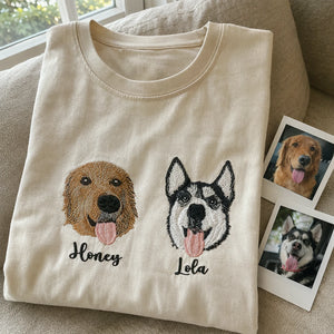 Custom Dog Portrait T-shirt for Birthday Girlfriend - Embroidered Pet Photo Tee & Name - Gift for Her